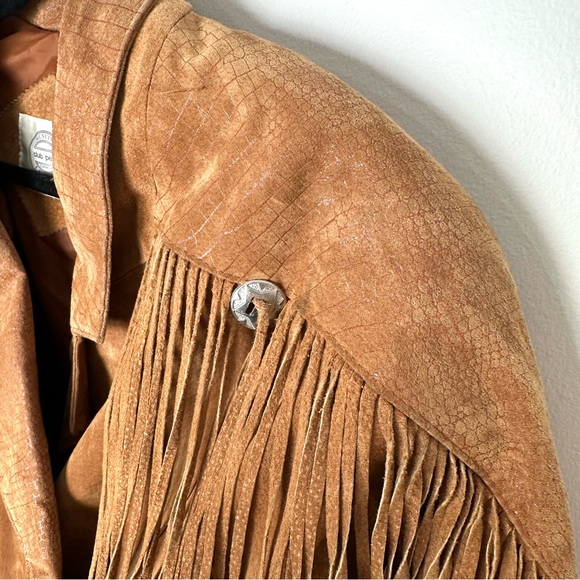 Boho Western Fringe Genuine Suede Jacket Double Breasted Snap Countrycore Concho - Picture 8 of 17